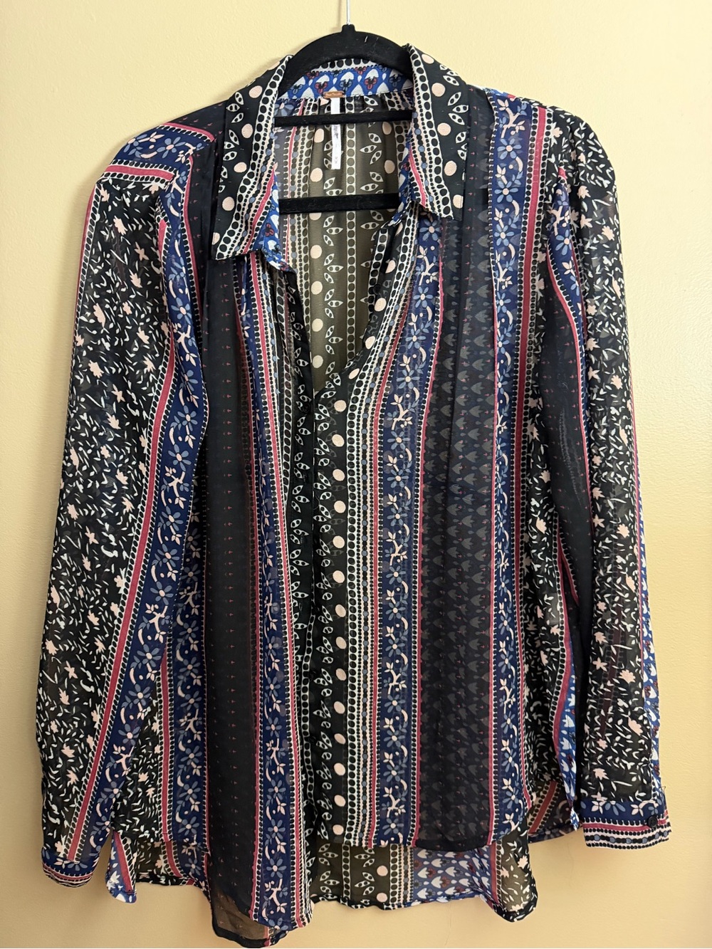 Free People Sheer Boho Print Relaxed Button Up Blouse Medium